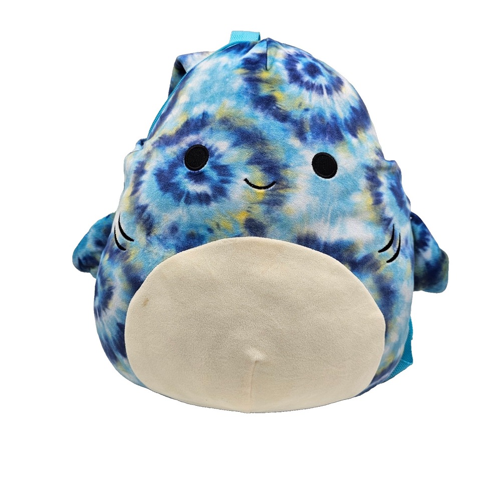 Squishmallows Luther Blue Tie Dye Shark Plush Backpack Adjustable Straps 12 in